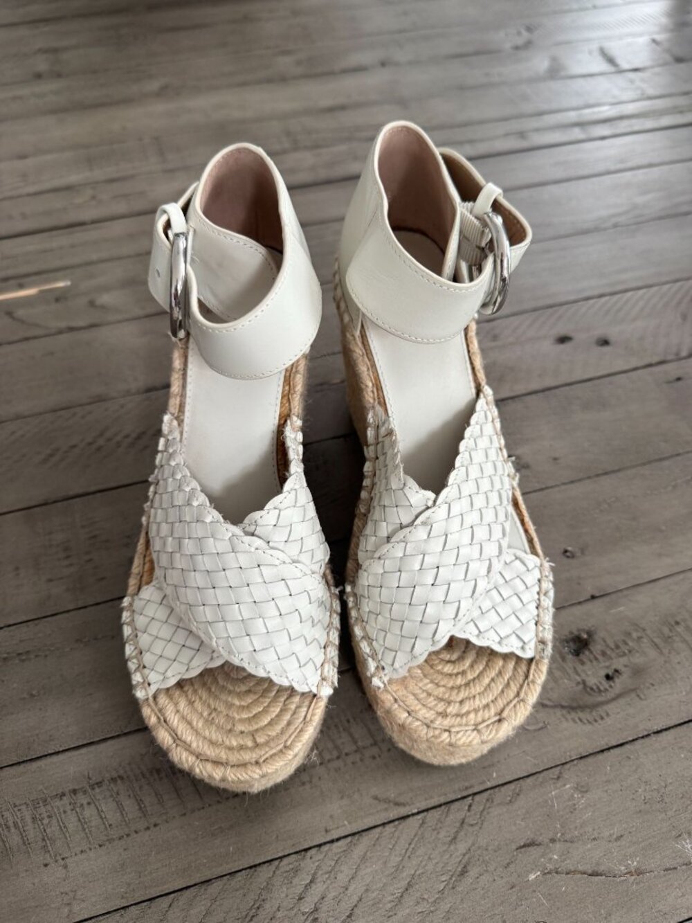 Marc Fisher LTD Aylon Espadrille Leather Wedge Sandals White Size 5
